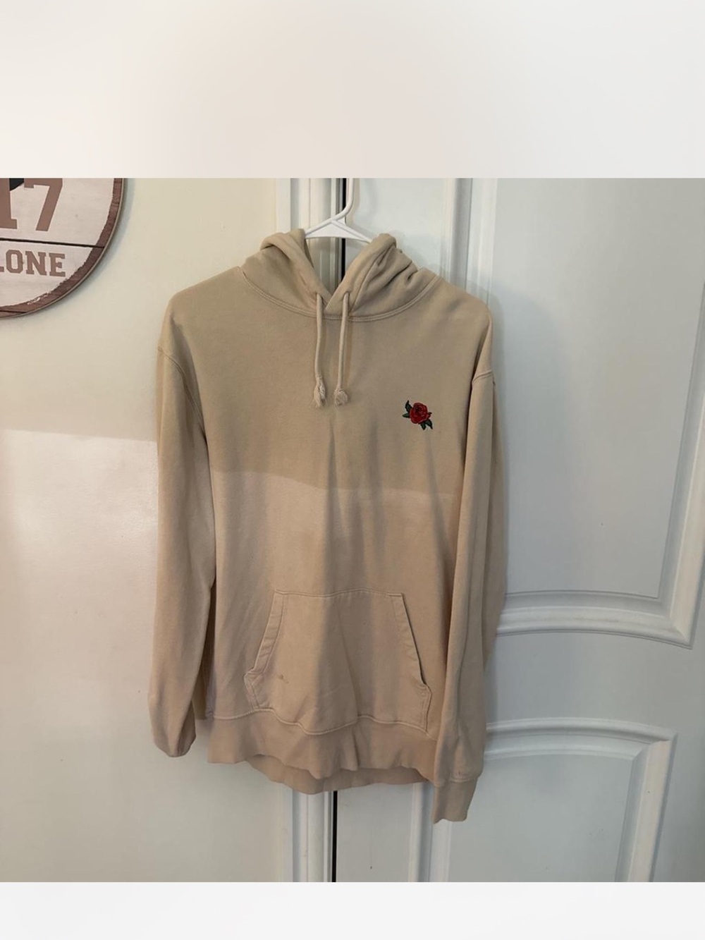 H&M Beige Hooded Sweatshirt with Embroidered Rose